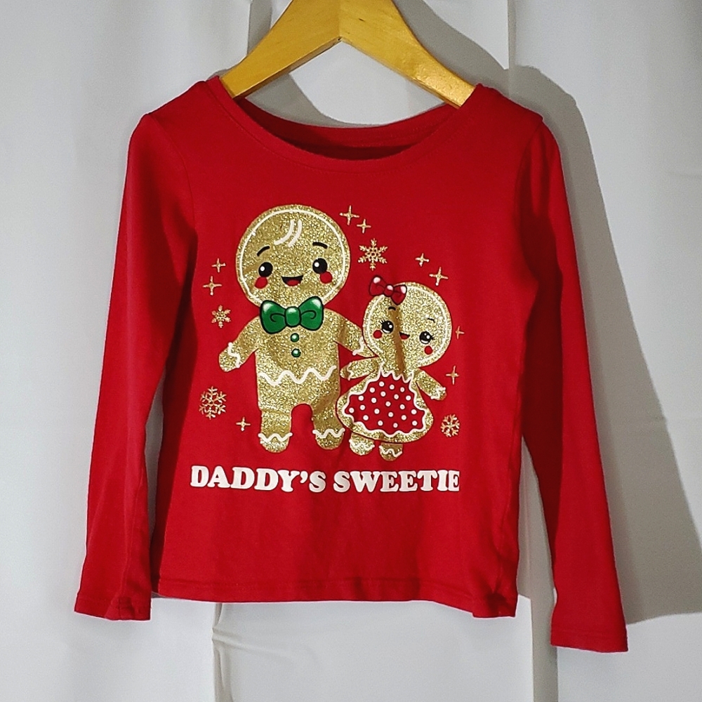 🏷5/$20🏷Children's Place Red/Gold Sparkle "Daddy's Sweetie" Kids Long Sleeve-3T